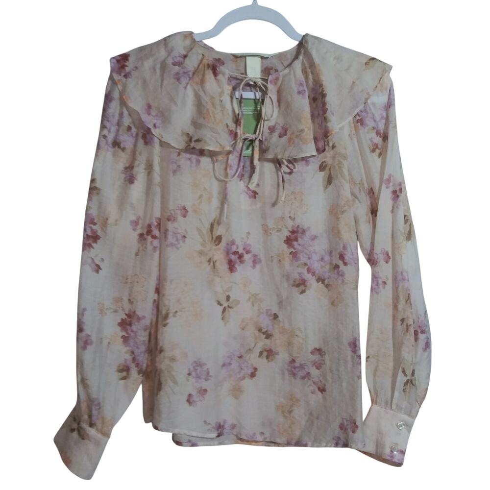 H&M Floral Peter Pan Collar Long Sleeve Lightweight Top Size XS